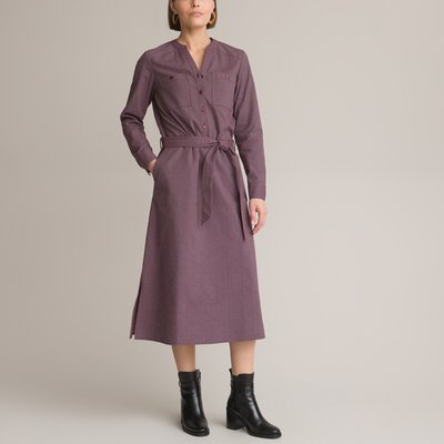 Vestido direito comprido às riscas, mangas compridas ANNE WEYBURN