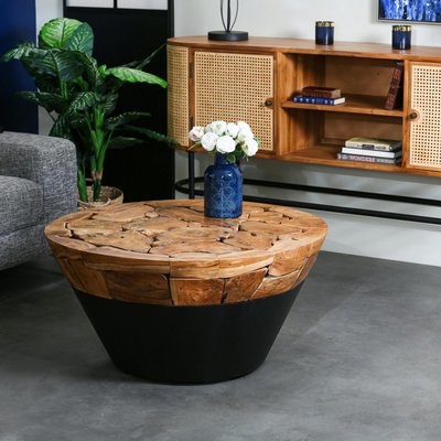 Table basse ronde racine de teck métal CANADA PIER IMPORT