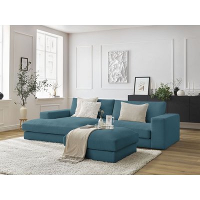 Canapé d'angle fixe 3 places en velours côtelé avec pouf, LEONARD BOBOCHIC