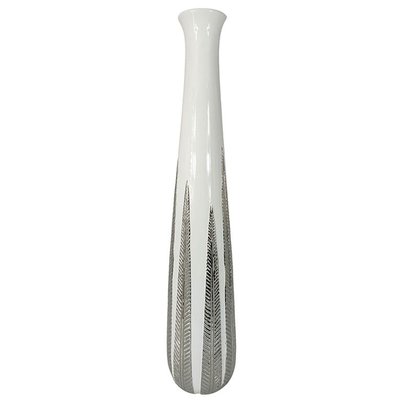 Grand vase blanc et argent avec feuilles PIER IMPORT