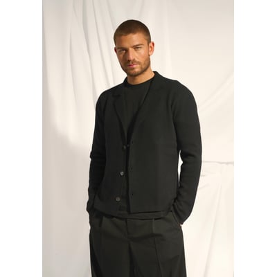 ALVAR veste col tailleur noir en cachemire JUST CASHMERE