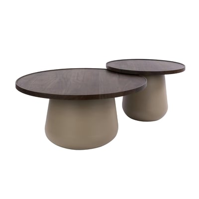 Table basse ronde bois d'acacia brun et métal (x2) NAKO PIER IMPORT