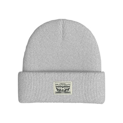 Bonnet en coton gris uni avec large revers et logo de la marque à l'avant LEVI'S