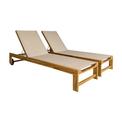 Bain de soleil bois d'acacia multi positions avec roulettes (lot de 2) TAVIRA SWEEEK