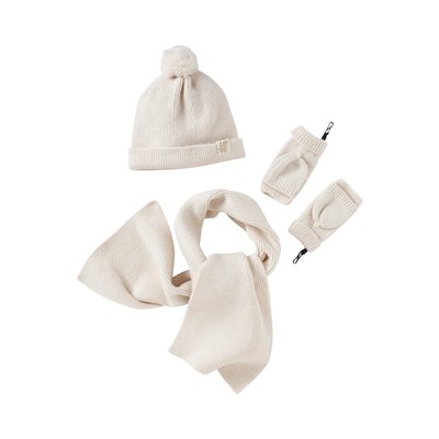 Ensemble en maille côtelée bonnet + écharpe + moufles/mitaines VERTBAUDET