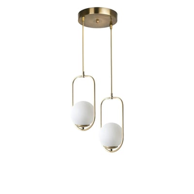 Suspension design dorée 2 globes blancs sur cadres SIERRE PIER IMPORT