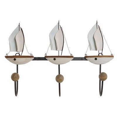 Portemanteau mural bois et métal bateaux 39x10x26.5cm WADIGA