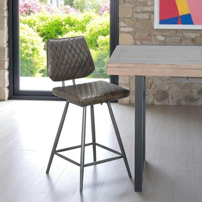 Chaise haute de bar style industriel siège capitonné marron et pied métal SALERNE PIER IMPORT
