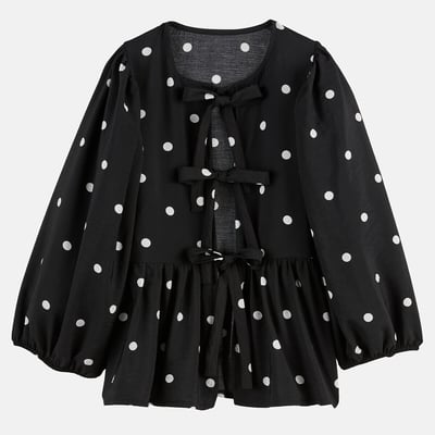 Blouse à nouettes, à pois, manches bouffantes LA REDOUTE COLLECTIONS