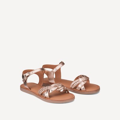 Sandales dorées en cuir tressé LA REDOUTE COLLECTIONS