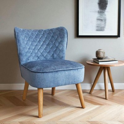 Fauteuil bleu tissu chenille - pieds bois, motif croisé IENA PIER IMPORT