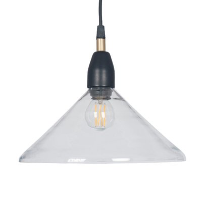 Glass and Black Metal Conical Pendant Ceiling Light SO'HOME