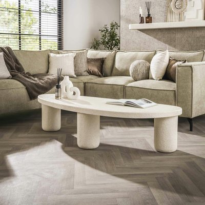 Table basse blanche en marbre composite forme galet TAJ PIER IMPORT