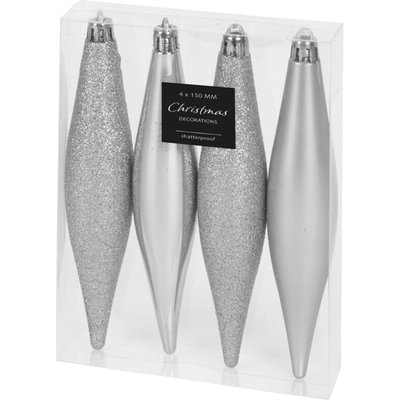 Set de 4 boules de Noël stalactites argentées - 4x15cm WADIGA