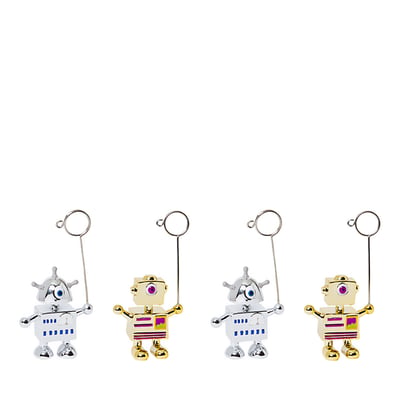 Set de 4 porte-cartes robots noël en résine H15 POP SIA DECO