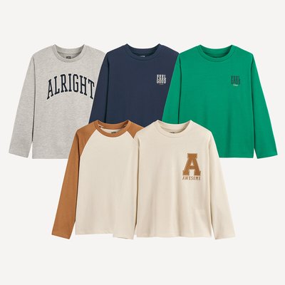 Confezione da 5 T-shirt stampate a maniche lunghe LA REDOUTE COLLECTIONS