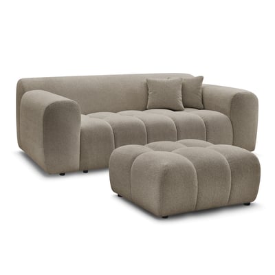Canapé droit fixe 2 places en tissu chiné avec pouf, MELISSE BOBOCHIC