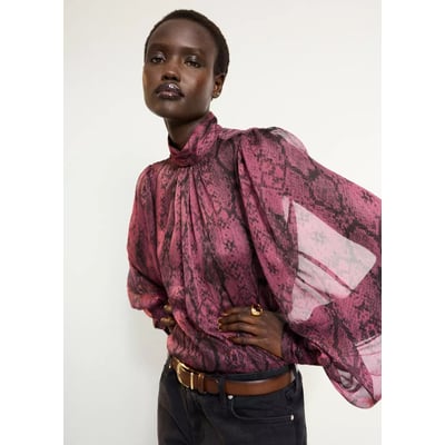 Blouse col montant imprimé animalier MANGO