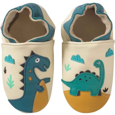 Chaussons bébé cuir souple Théodore et Isaure les dinosaures TICHOUPS