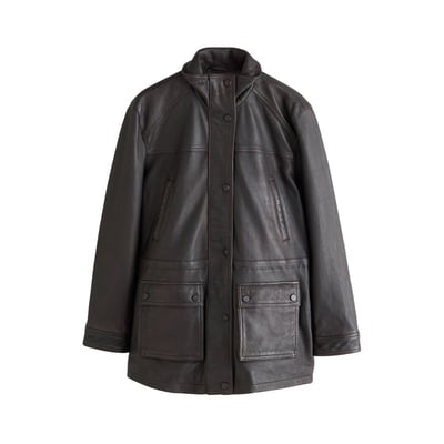 Veste cintrée en cuir à col cheminée NEXT