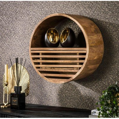 Etagère murale ronde 1 tiroir bois de manguier ø 50 cm DELHI PIER IMPORT