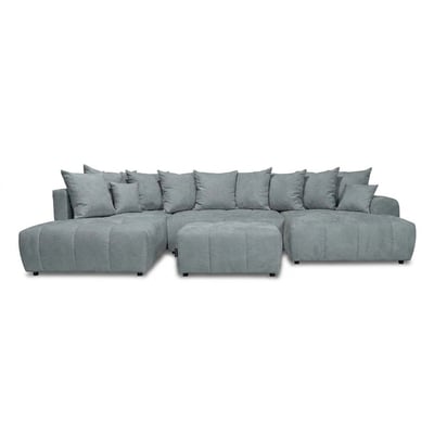 Canapé panoramique convertible 6 places en tissu chiné avec pouf, ROXELANE BOBOCHIC