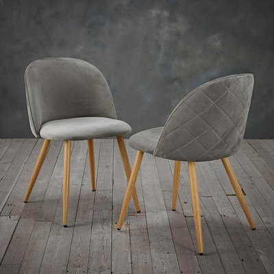 Set of 2 Velvet Touch Dining Chairs with Wooden Effect Legs SO'HOME