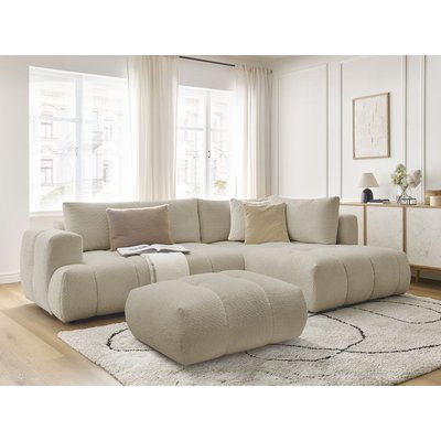 Canapé d'angle convertible 4 places en tissu bouclette avec pouf, FUJI BOBOCHIC