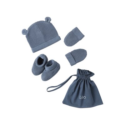 Ensemble bonnet, moufles et chaussons naissance et son sac assorti Oeko-Tex® VERTBAUDET