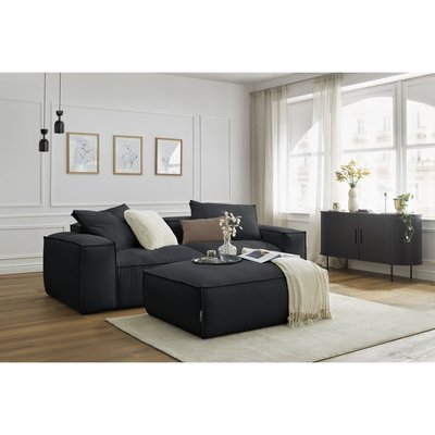 Canapé droit fixe 3 places en velours côtelé avec pouf, BOHEME BOBOCHIC