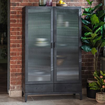 Banda Large Textured Glass and Steel Cupboard SO'HOME