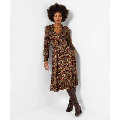 Élégante Robe Mi-Longue en Jersey à Manches Longues Motif Feuilles JOE BROWNS