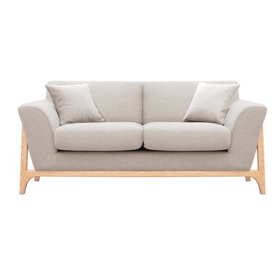 Canapé scandinave 2 places en tissu effet velours texturé beige et bois clair ASAKO MILIBOO