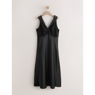 Robe mi-longue en satin à col v dentelle NEXT