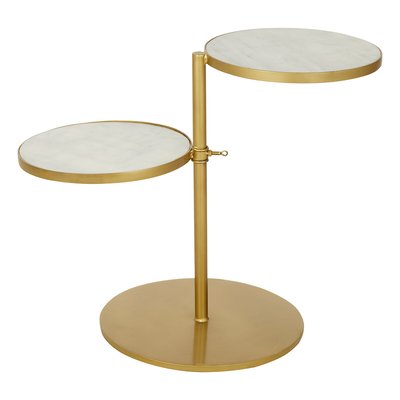 2 Tier White Marble Top Side Table with Brass Finish SO'HOME