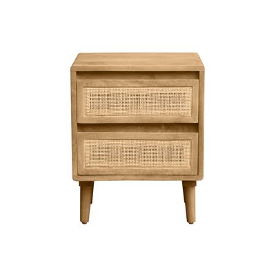Table de chevet en bois manguier massif et cannage rotin avec rangements 2 tiroirs ACANGE MILIBOO