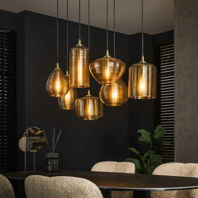 Suspension en verre strié 7 lampes ambrées NOVA PIER IMPORT