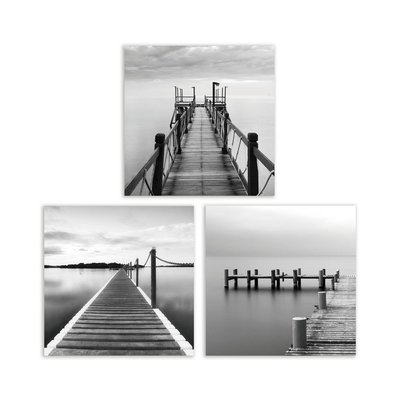 Set de 3 Tableaux Décoratifs Photos Pontons sur Mer - 50x50cm WADIGA