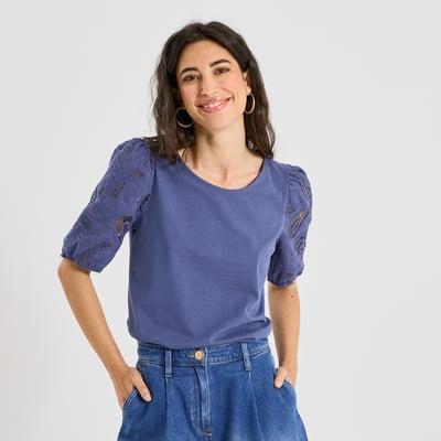 T-shirt manches broderie anglaise GRAIN DE MALICE