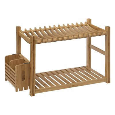 égouttoir à Vaisselle 2 Niveaux Avec Pot Couverts Bambou ATMOSPHERA