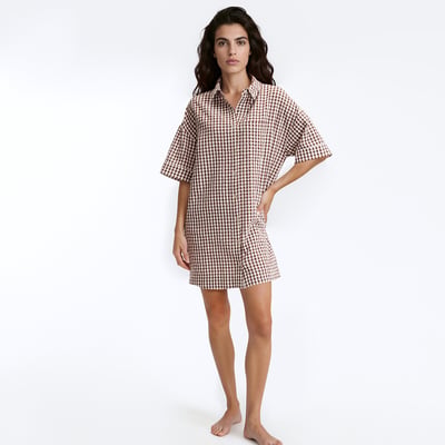 Chemise de nuit seersucker, en vichy tissé-teint, Signature AIMÉE LA REDOUTE COLLECTIONS