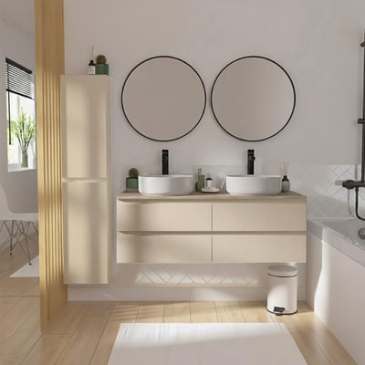 Ensemble meuble double vasque suspendu avec colonne 120cm SORRENTO MOB IN