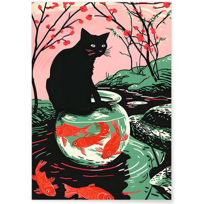Affiche Le chat aux poissons L'AFFICHERIE