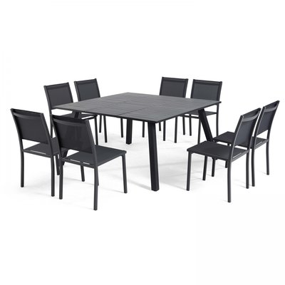 Salon de jardin table extensible et 8 chaises en aluminium, SAMBA OVIALA