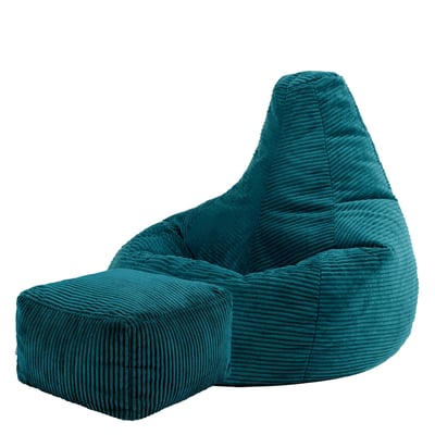 Pouf à dossier à dossier haut et son repose-pied velours côtelé Oeko-Tex® - DALTON ICON