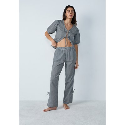 Pantalon de pyjama en coton coupe droite à carreaux détails nœuds POUPI ETAM