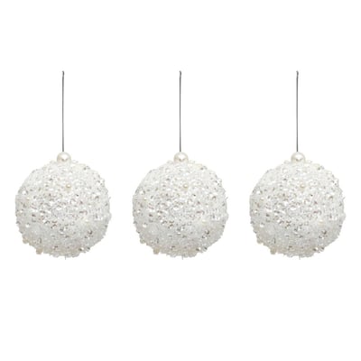 Lot de 3 boules de Noël sequins et perles blanches D. 80 mm FEERIC LIGHTS & CHRISTMAS