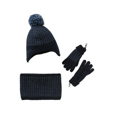 Ensemble bonnet + snood + gants ou moufles en maille jacquard tripoint VERTBAUDET