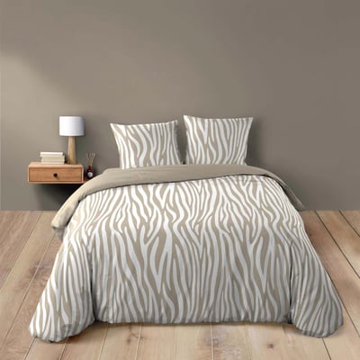 Parure de lit 3 pièces 100 % coton imprimé zèbre housse + taies DOUCEUR D'INTÉRIEUR
