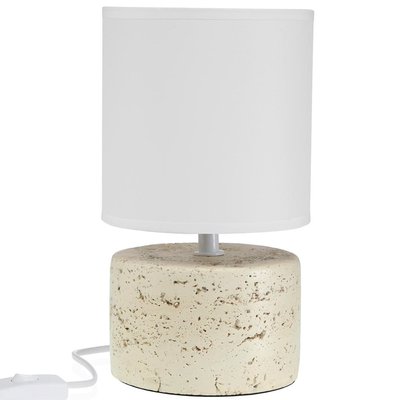 Petite lampe à poser en céramique beige et abat-jour blanc 13x13x24cm VERSA